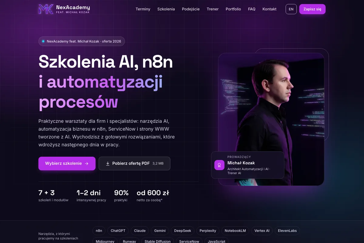 Michael Kozak Academy home page — screenshot