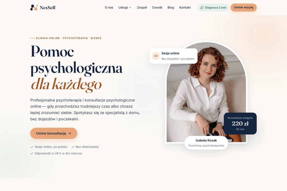 NexSelf home page — screenshot